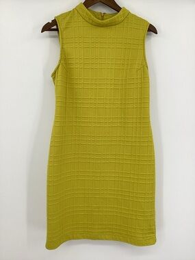 Sharagano Sleeveless Textured Midi Dress in Chartreuse Yellow